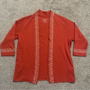 Ultra Soft Womens Medium Orange Embroidered Open Front Cardigan EUC